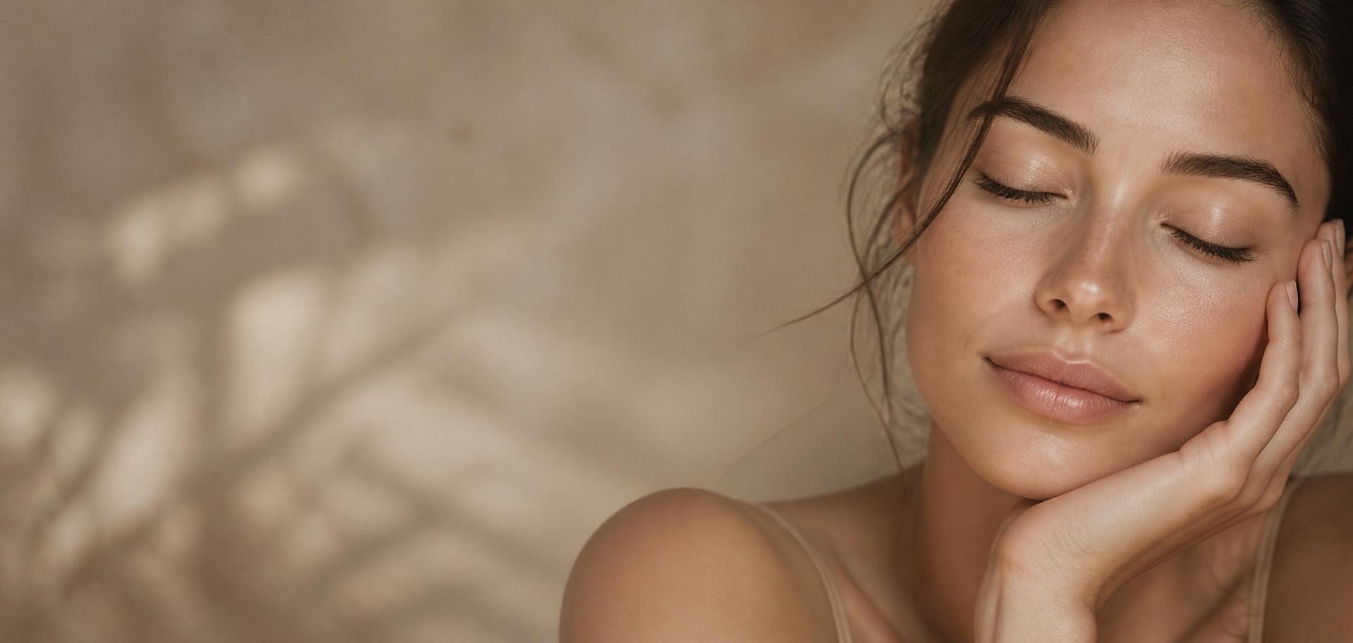 Serene close-up portrait representing the SURREY.SKIN approach to skin health